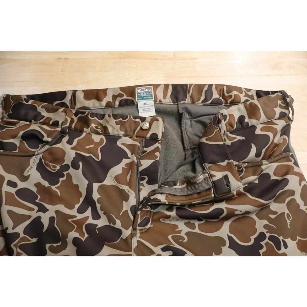 Mens Drake Waterfowl Old School Camo Pants Size 3XL Brown Green